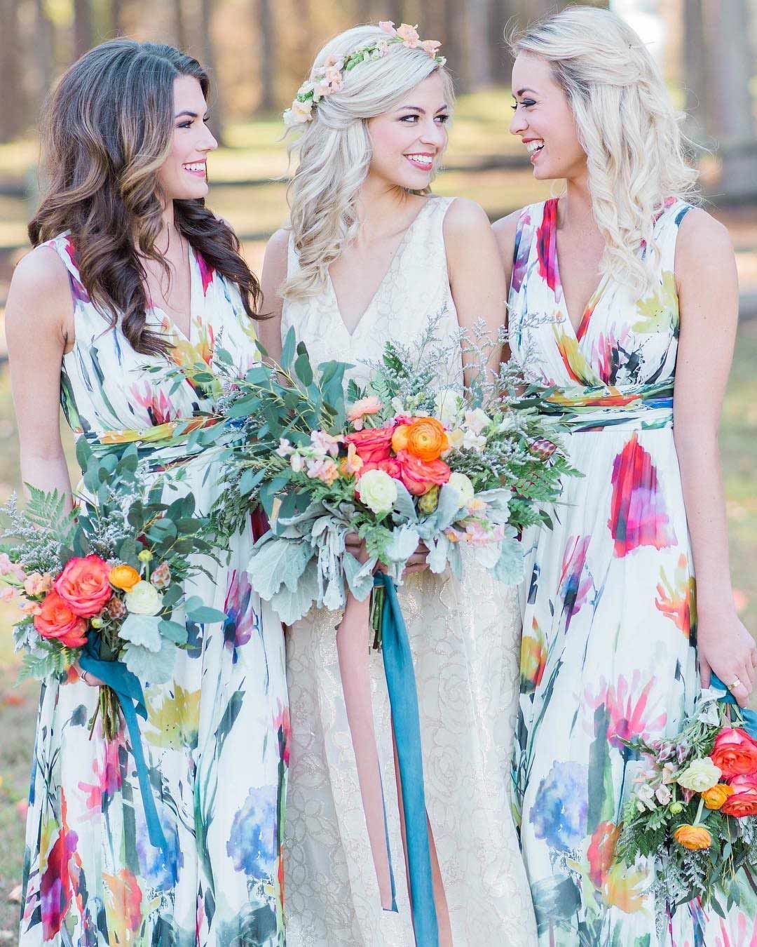 unique wedding color combos mint coral magenta pink bride bridesmaids
