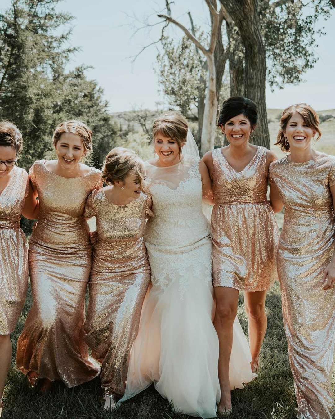 winter wedding gold copper brass bride bridesmaids