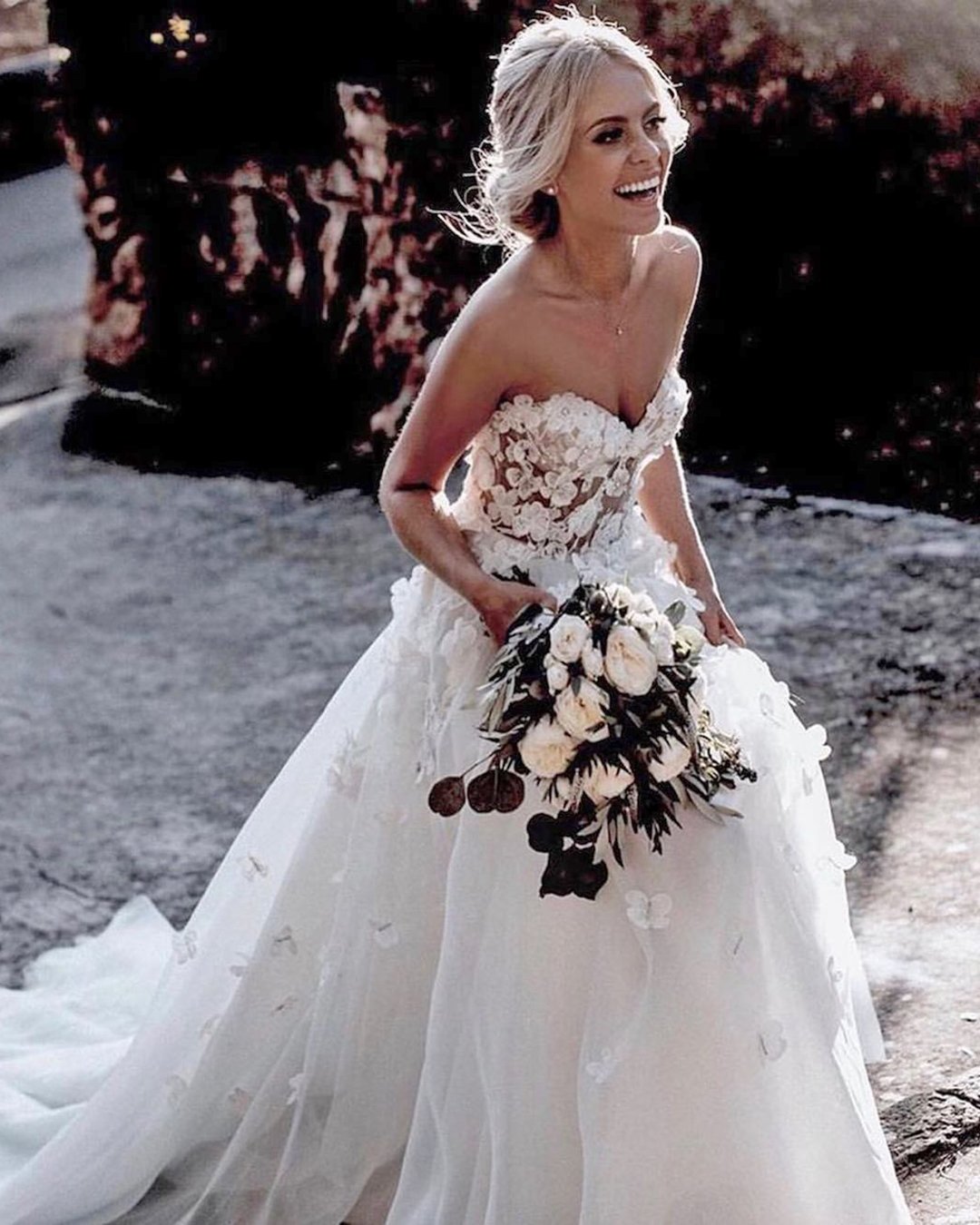 best wedding dresses princess sweetheart neckline strapless floral appliques lizmartinez