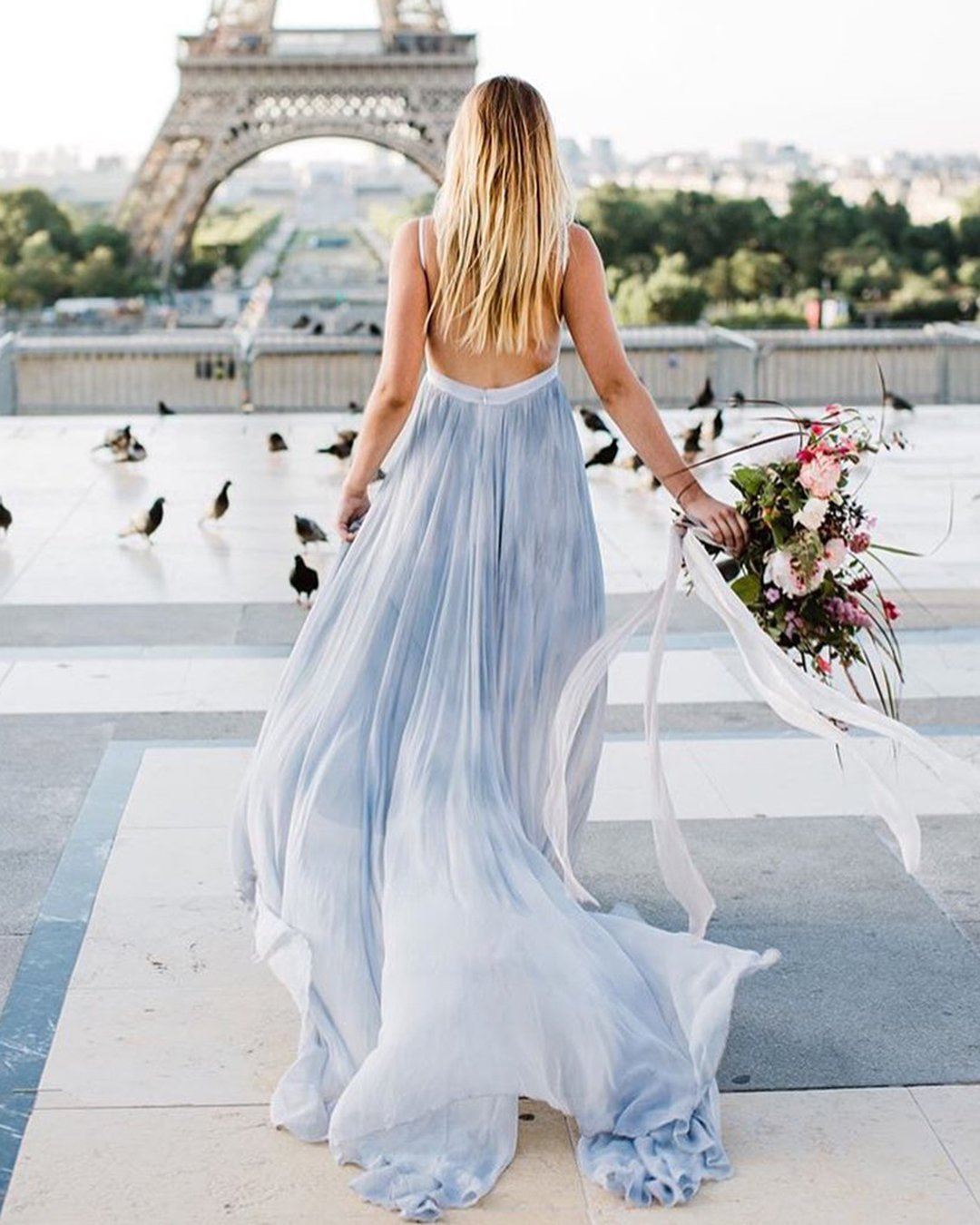 blue white gown