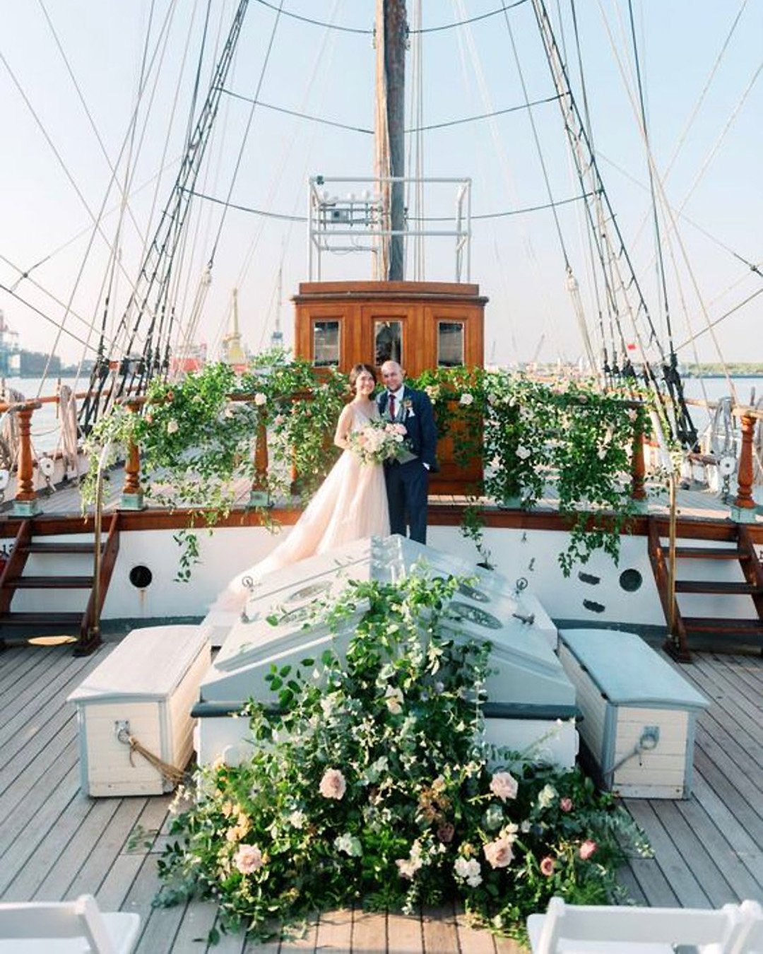 micro wedding venues yacht with greenery josh dana fernandez photography