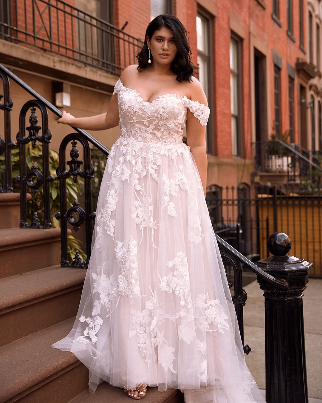 plus size wedding dresses a line off the shoulder floral appliques romantic madi lane