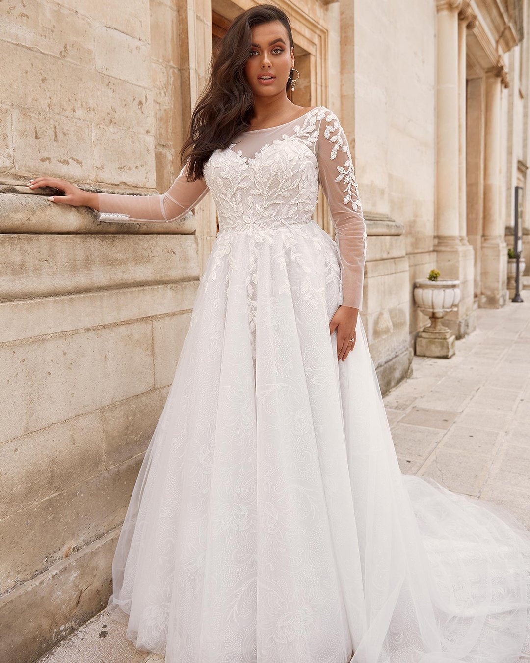 plus size wedding dresses a line with long sleeves romantic madilane