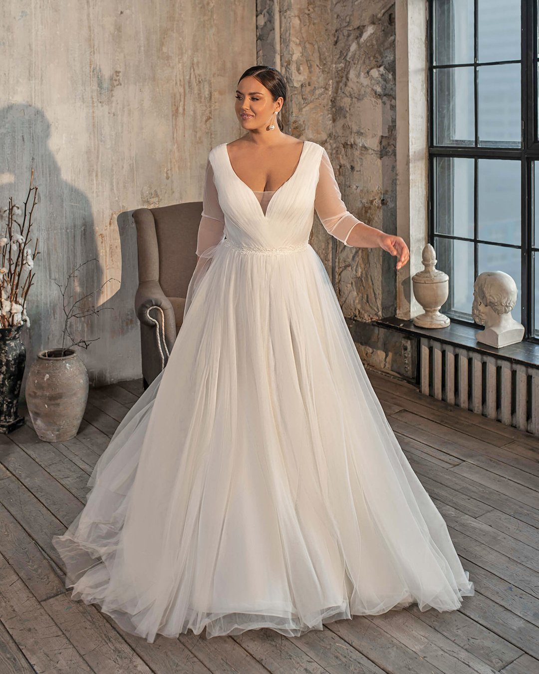 plus size wedding dresses a line with long sleeves v neckline simple naviblue