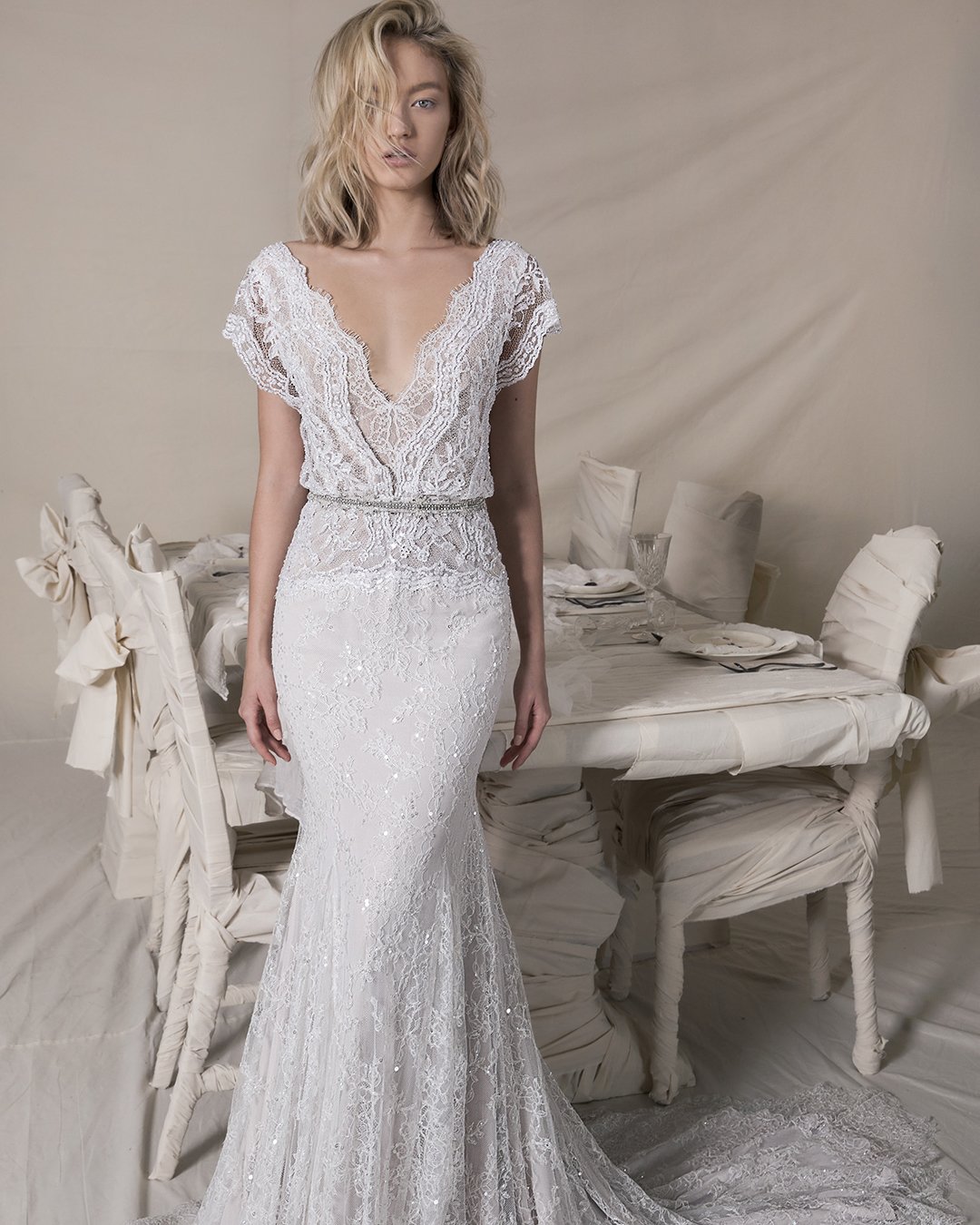 wedding dress designers sheath long overlay full lace sequin skirt lihi hod