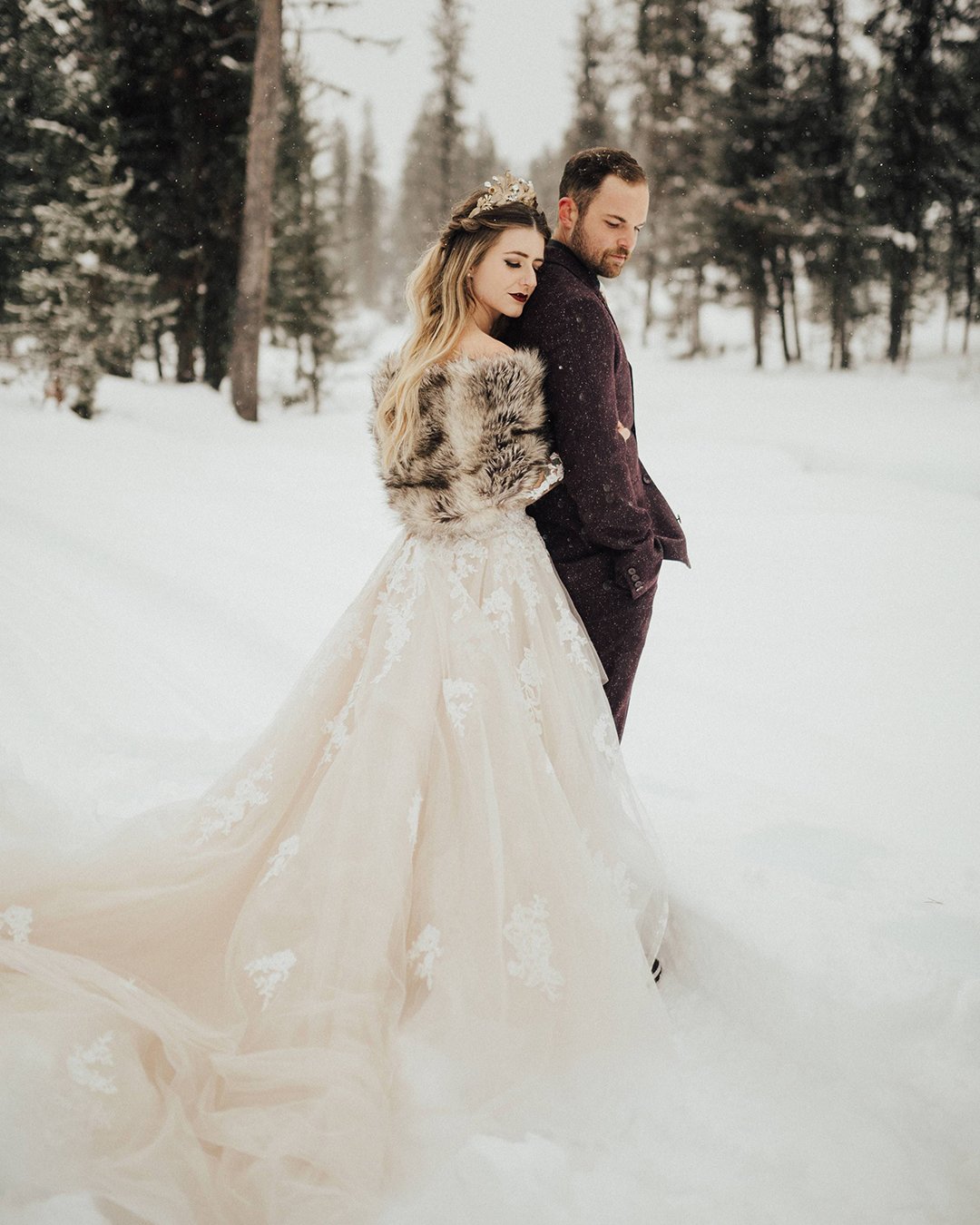 winter wedding dresses outfits princess lace with fur lace kyliemorganphotography