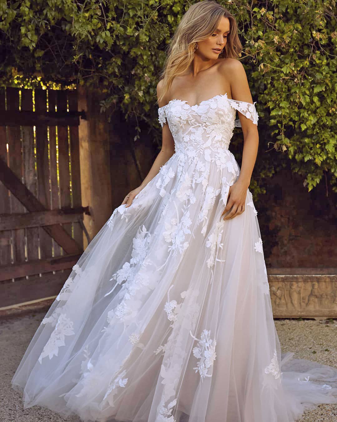 a line wedding dresses dresses a line off the shoulder floral lace blush madi lane