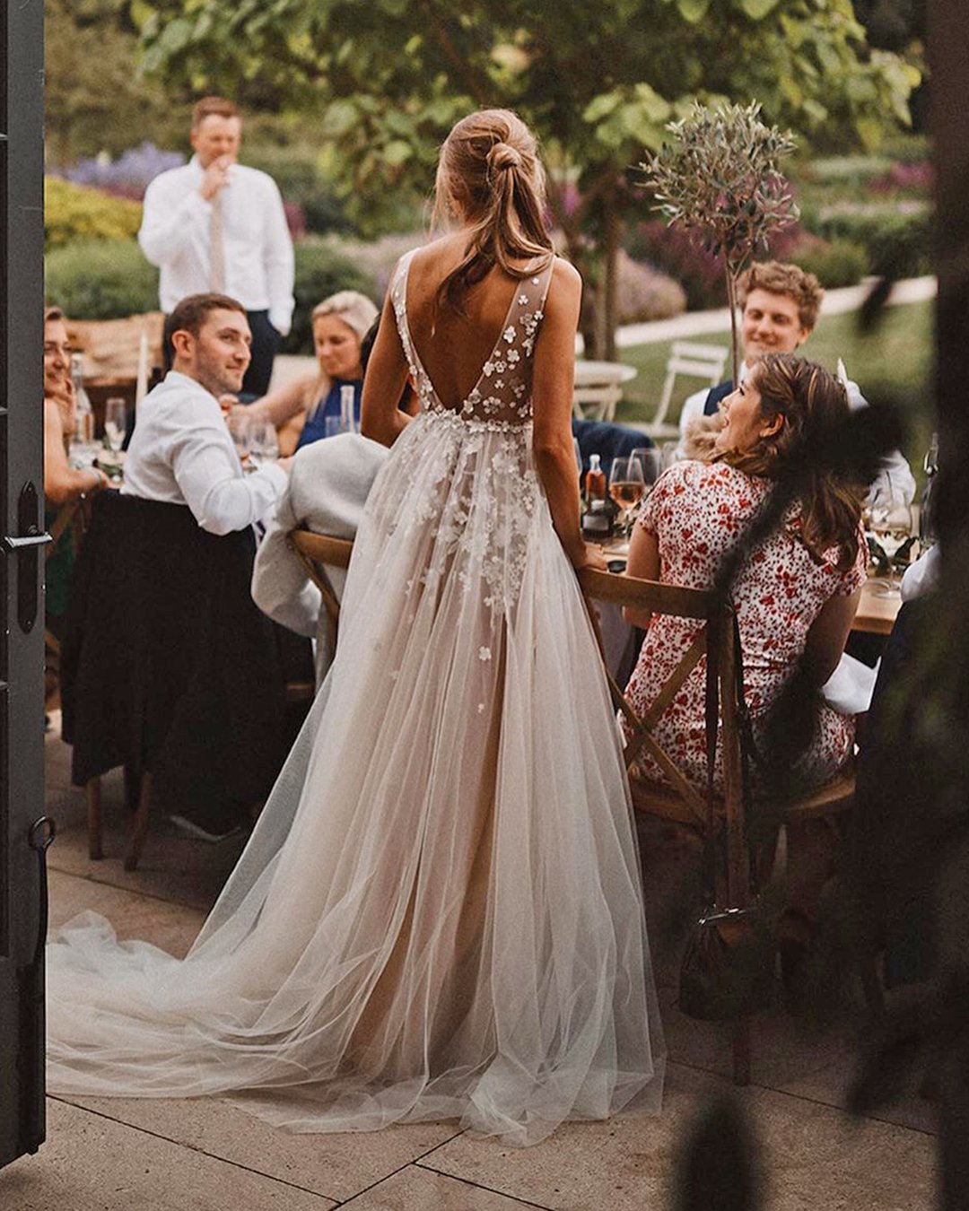 a line wedding dresses v back floral appliques blush boho liz martinez