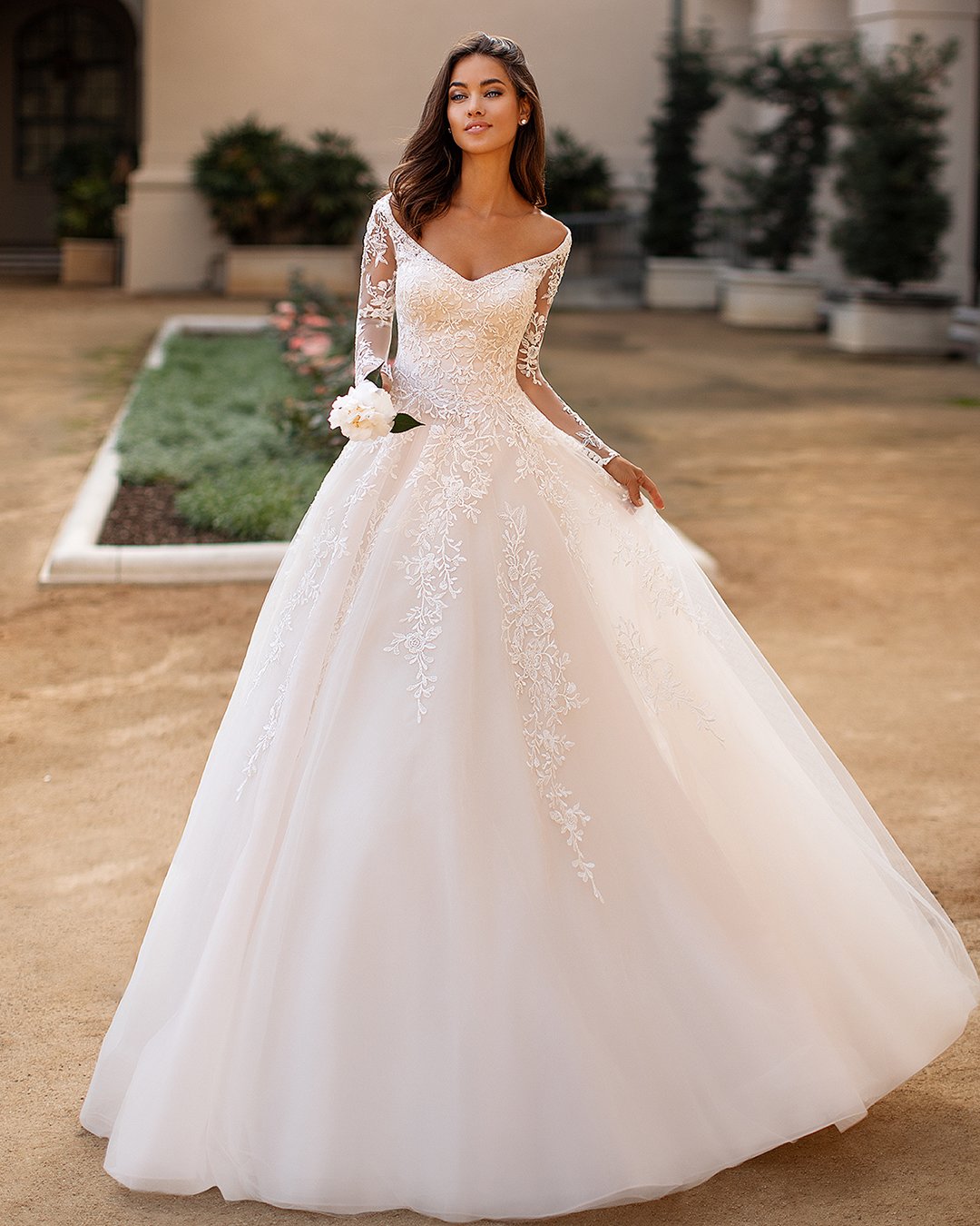 a line wedding dresses with illusion long sleeves lace moonlight
