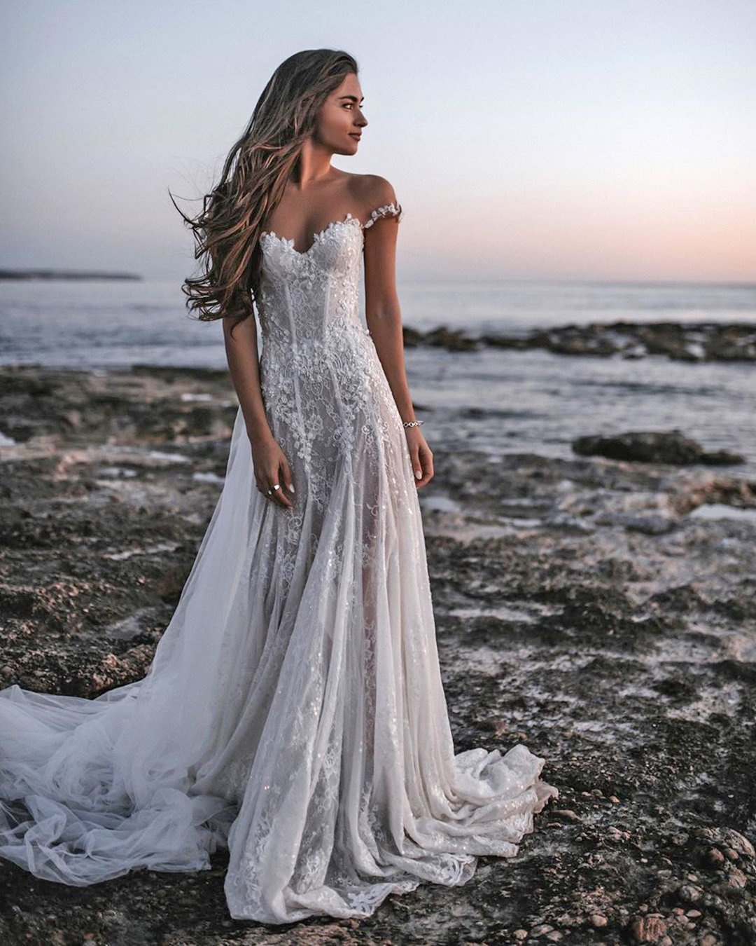 beach wedding dresses a line off the shoulder country tali photography