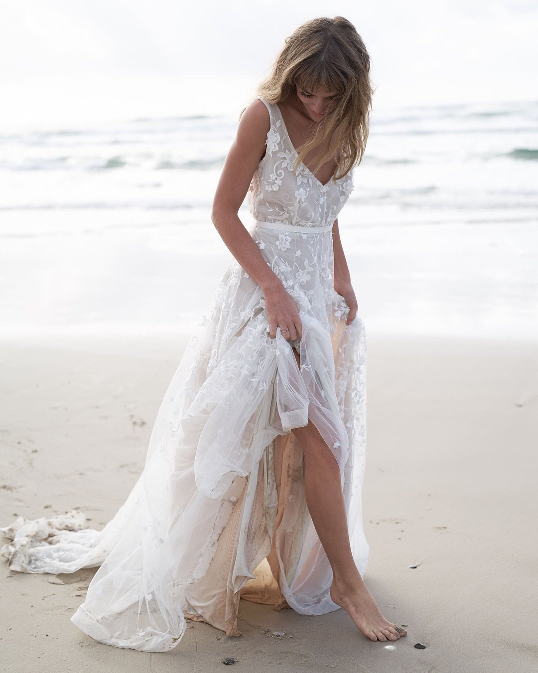 beach wedding dresses a line v neckline floral boho annacampbell