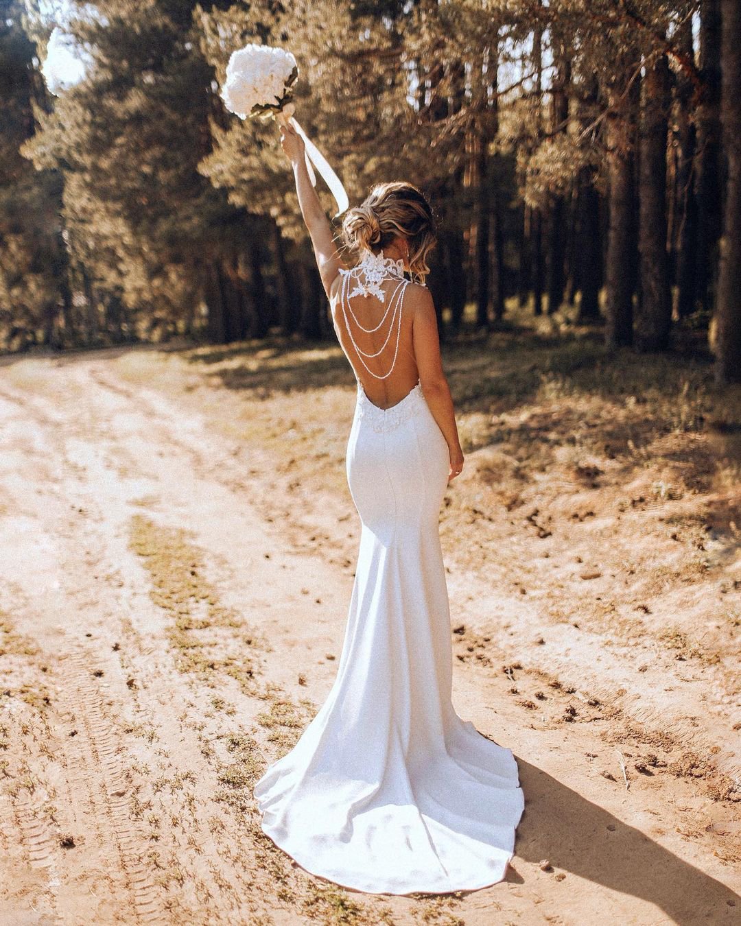 beach wedding dresses trumpet open back with pearls olganikiforova