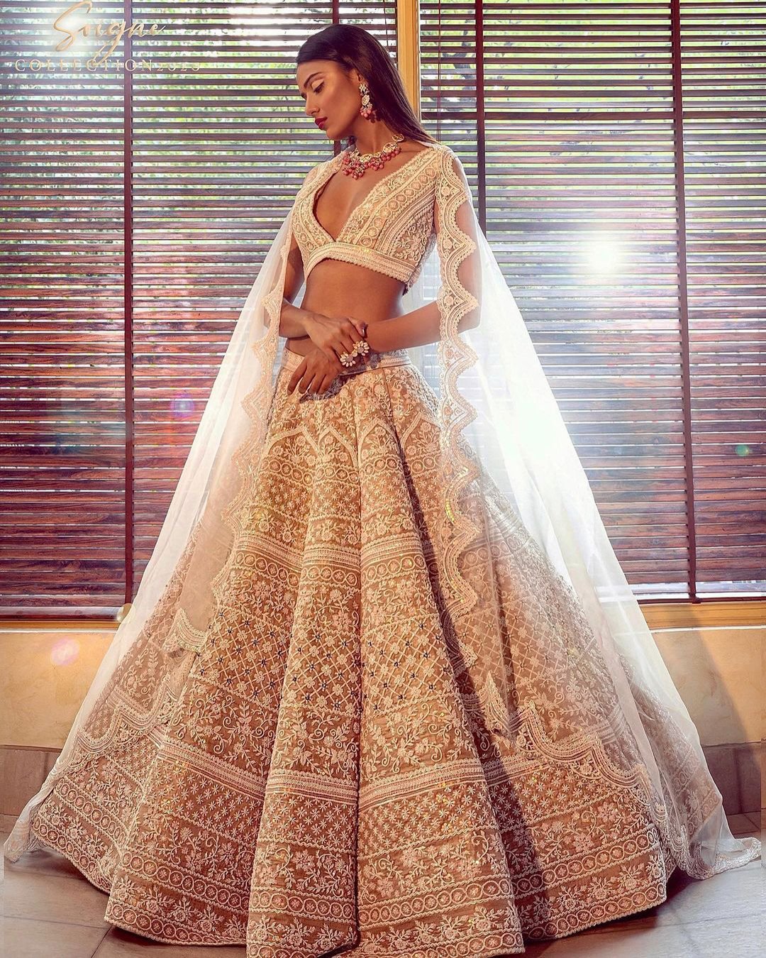 indian wedding dresses gold lace v neckline bridal lehenga riantasofficial