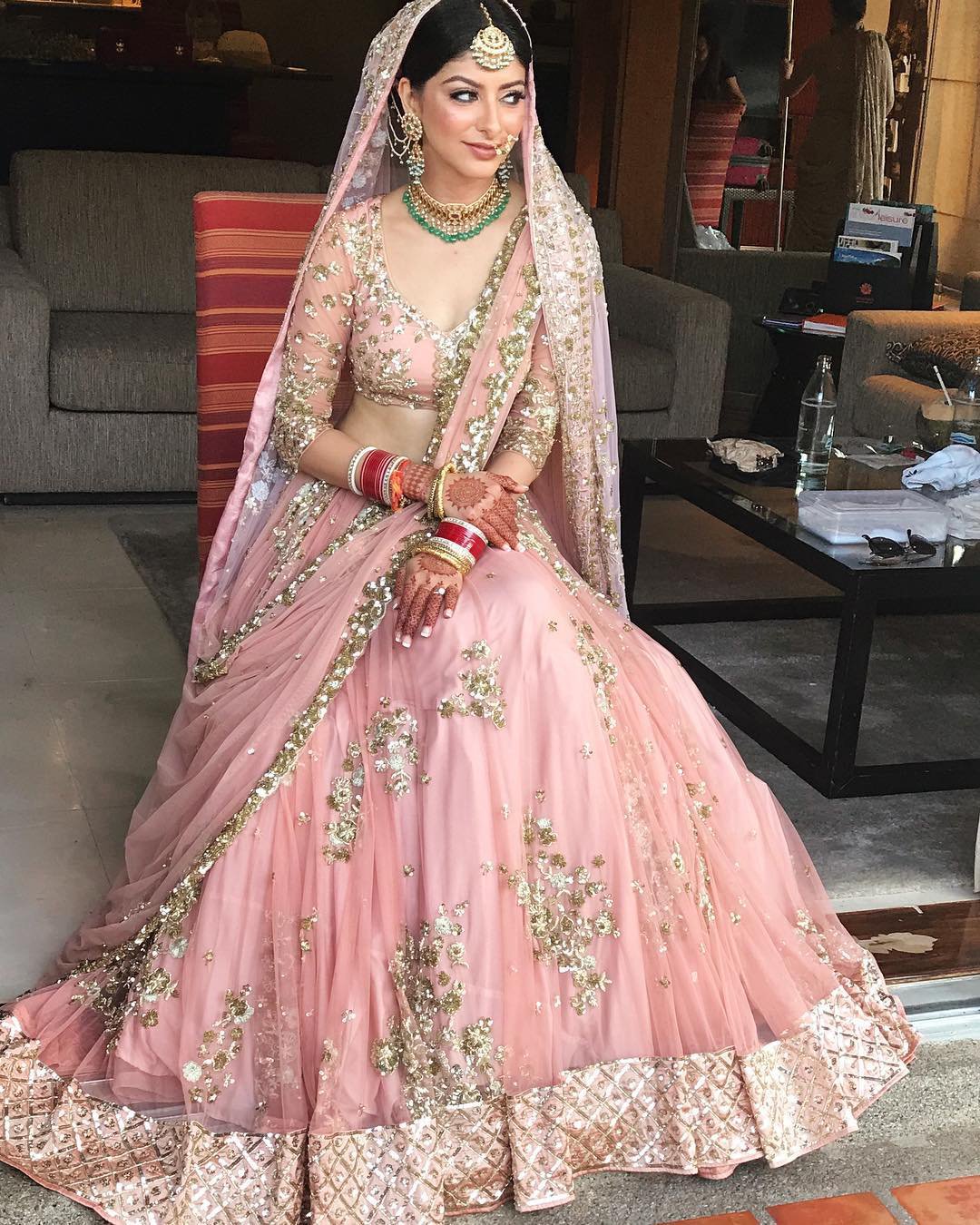 indian wedding dresses pink with gold embellishment modern asthanarangofficial