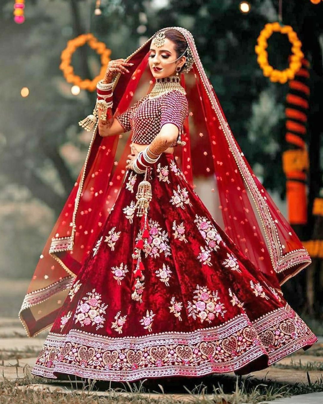 indian wedding dresses red lehenga with floral appliques eventila