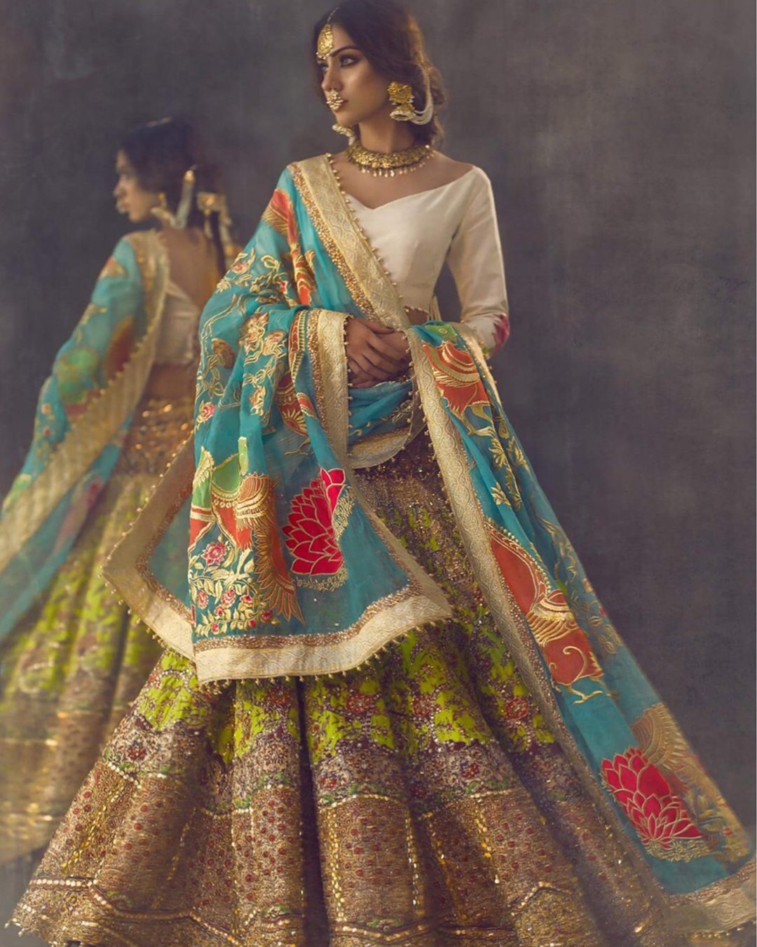 indian wedding dresses with long sleeves colored lehenga rani in silk