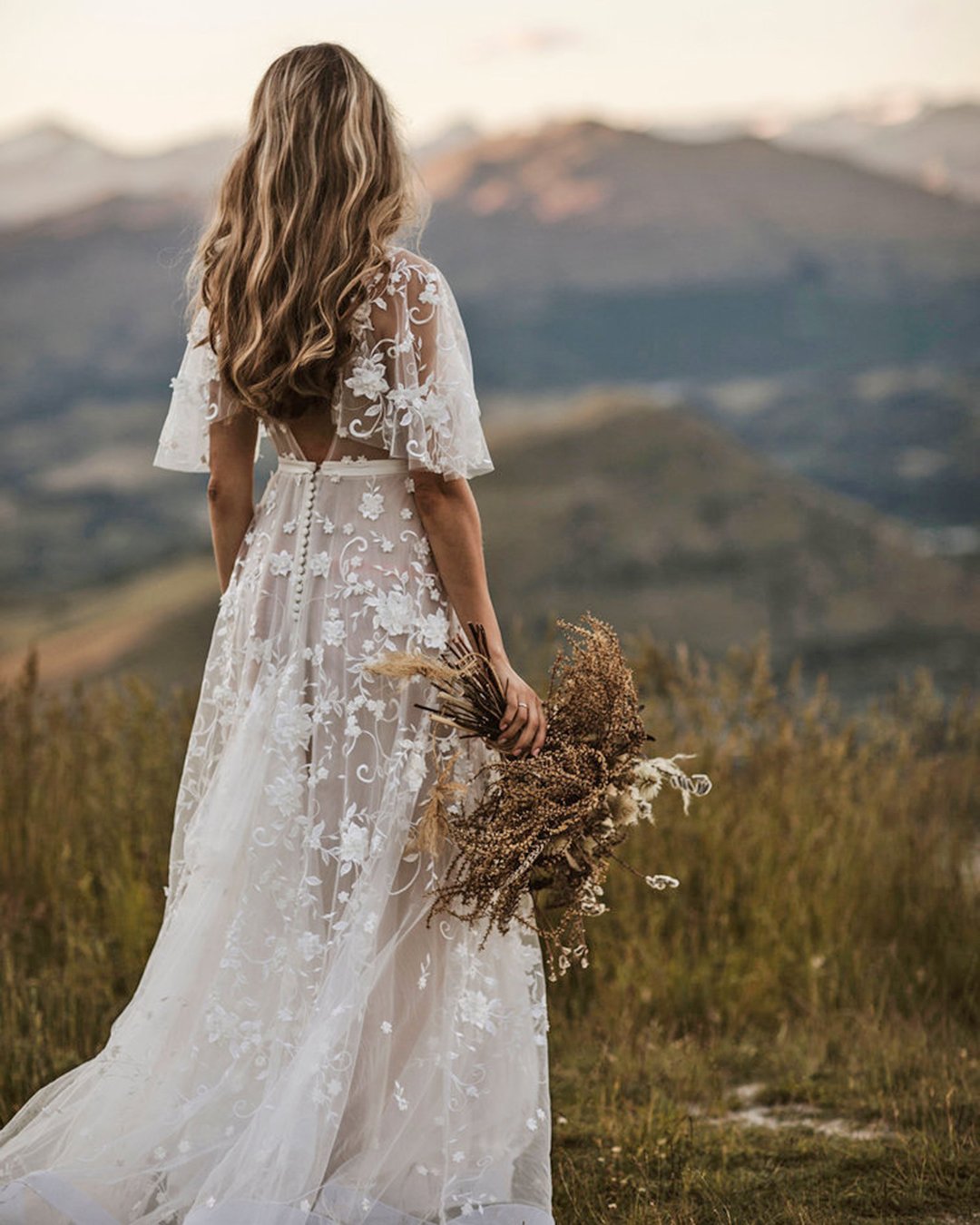 rustic wedding dresses a line low back with cap sleeves floral appliques anna campbell