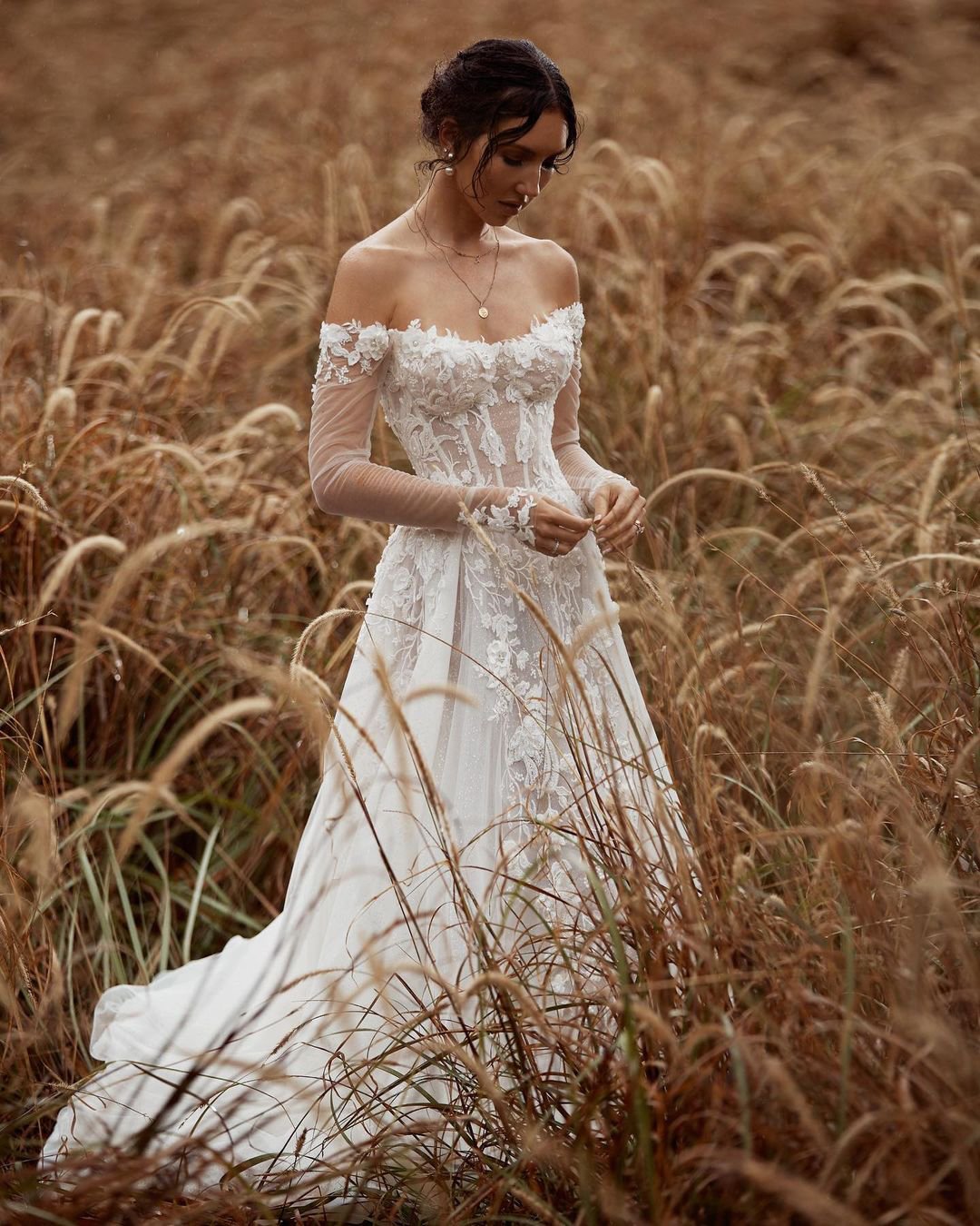 rustic wedding dresses a line off the shoulder with sleeves lace galia lahav