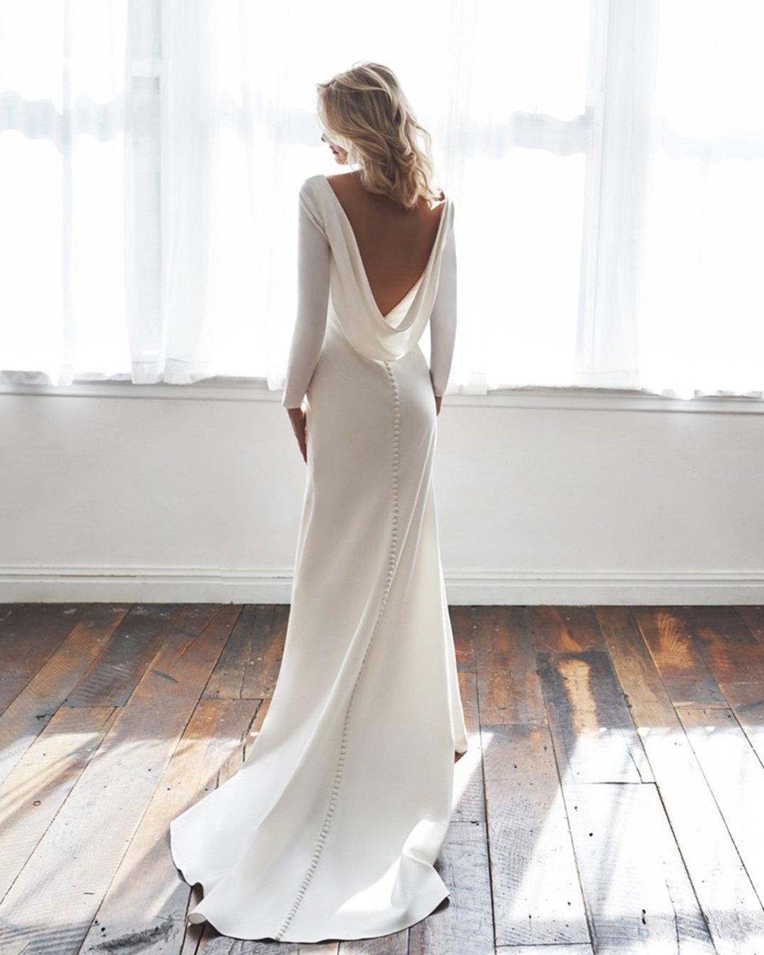 simple wedding dresses sheath low back with long sleeves anne barge