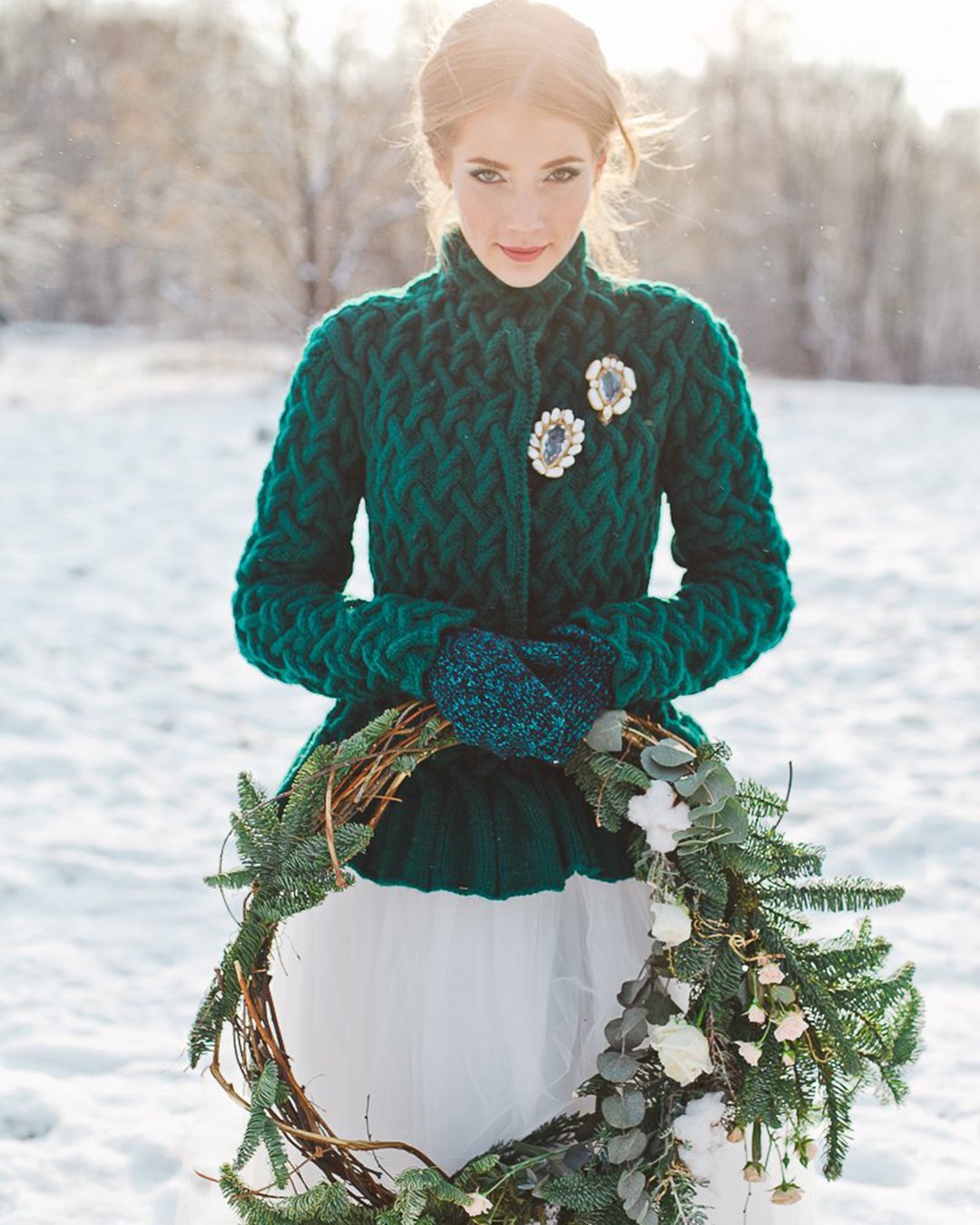 winter wedding dresses outfits green coat with long sleeves photo msk