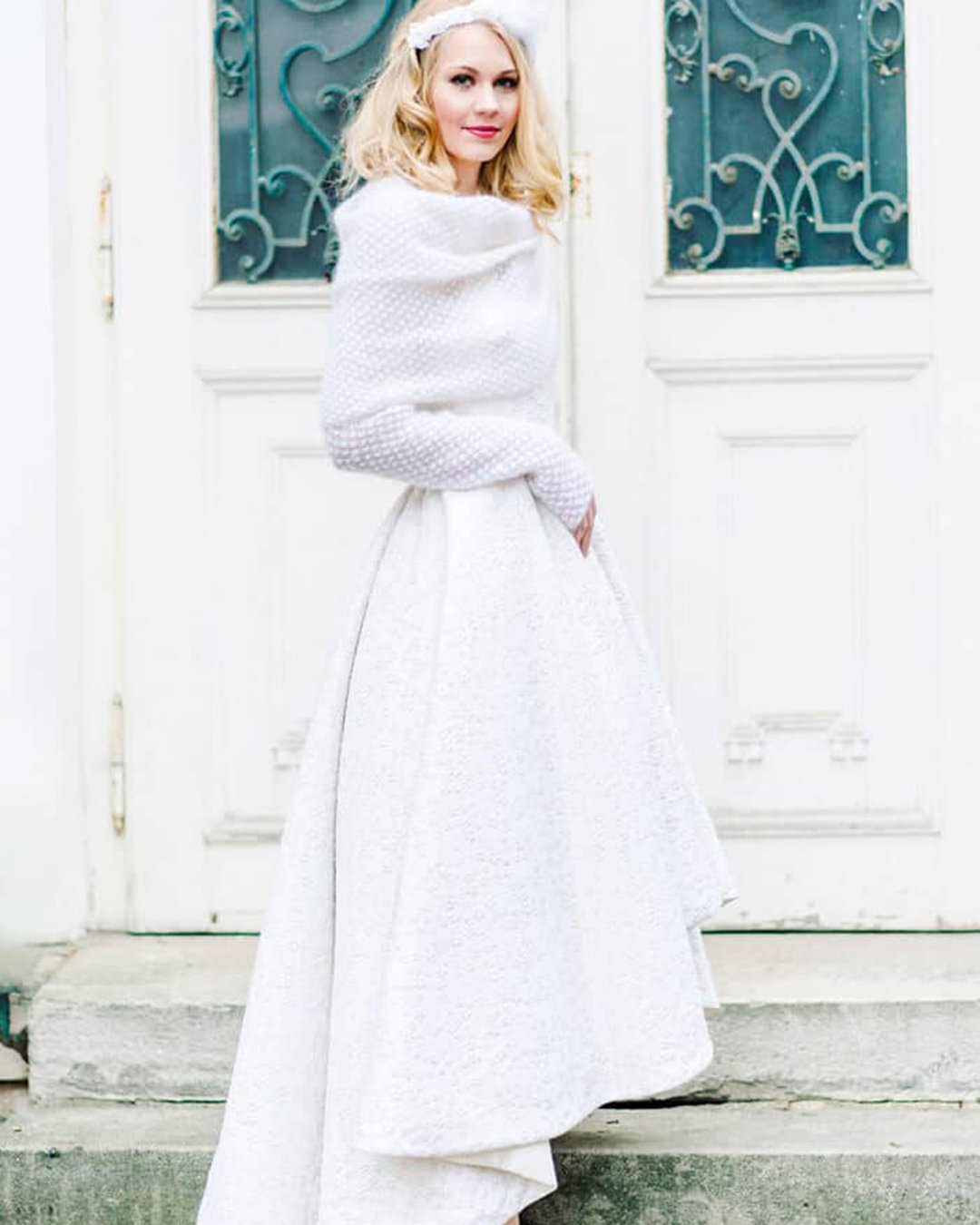 winter wedding dresses outfits high low with coat caterina hoffman