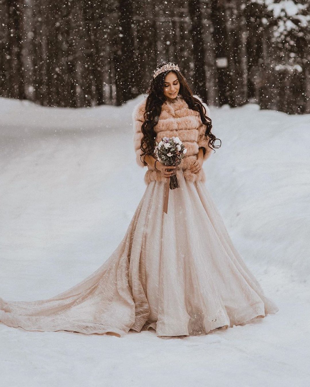 winter wedding dresses outfits with fur a line ulyanashlykova