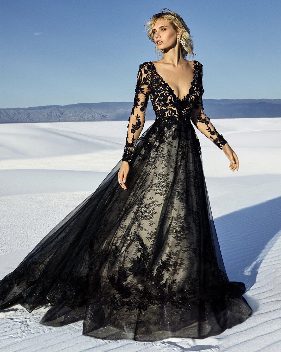 black wedding dresses a line with illusion long sleeves lace maggiesottero