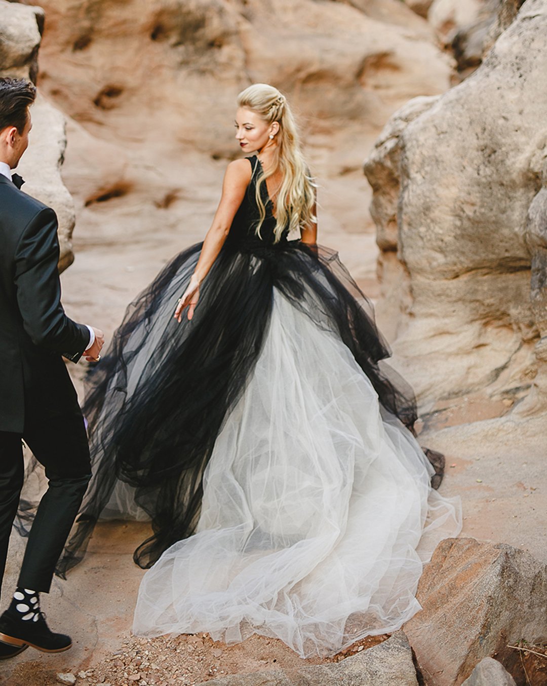 black veil white wedding dress