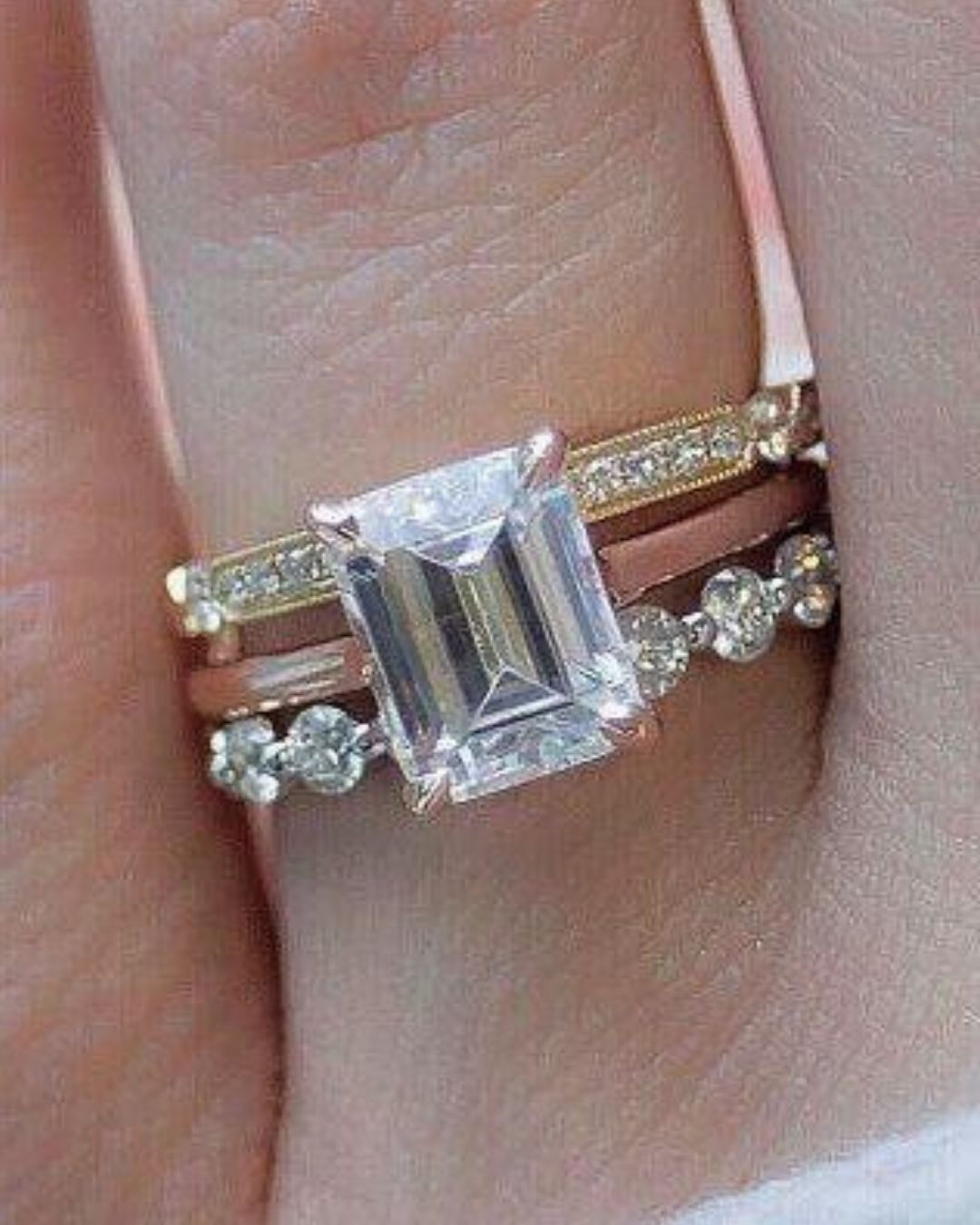 diamond wedding rings emerald cut solitaire rose