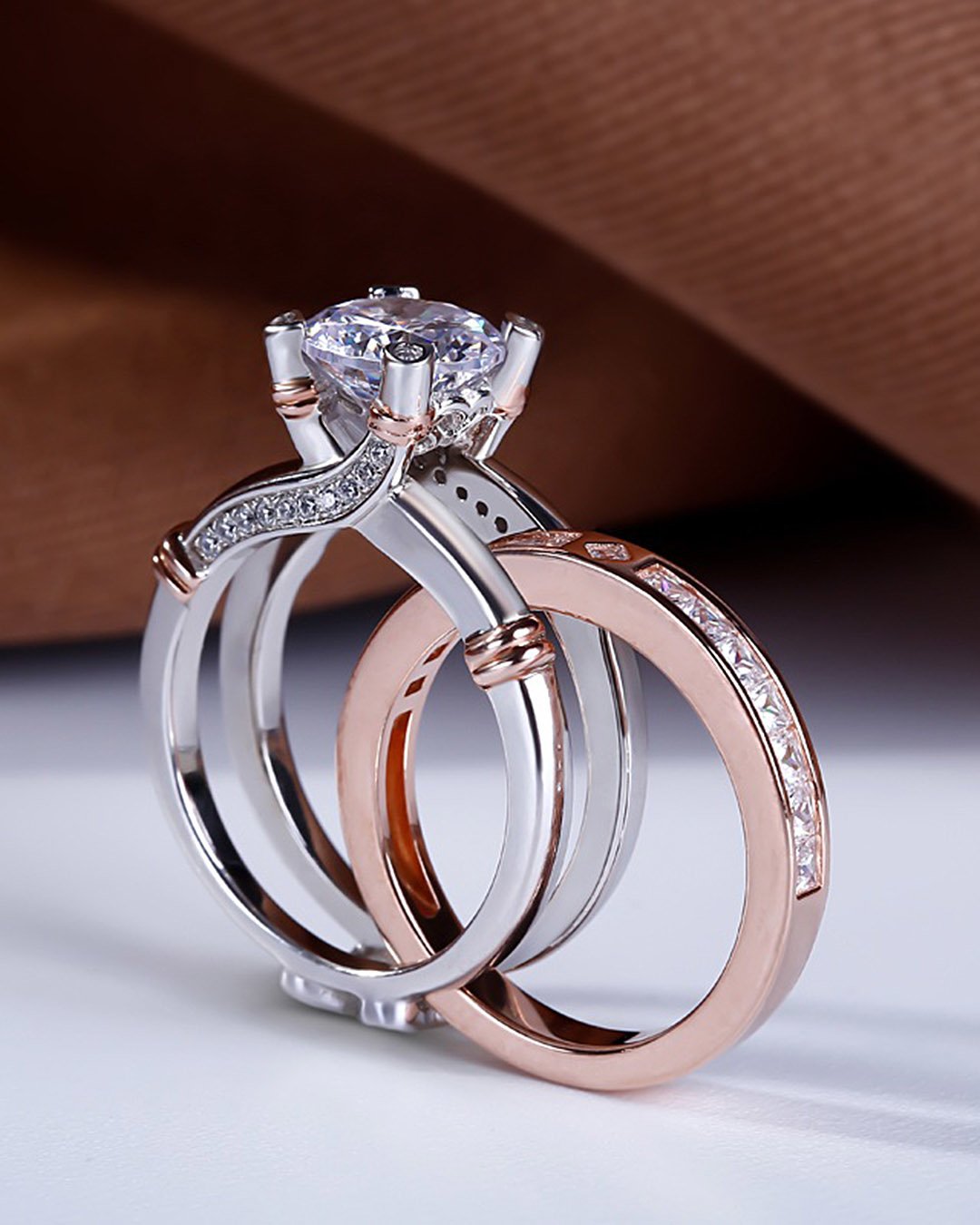 ring trends modern bridal set rose white gold