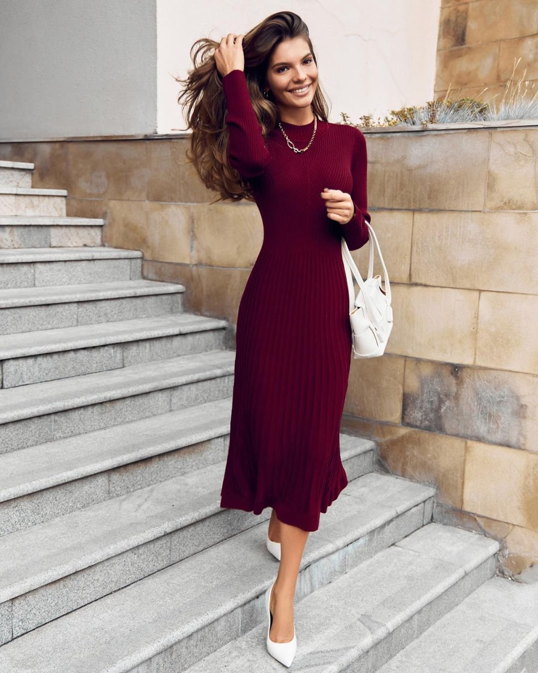 wedding guest outfit burgundy with sleeves simple fall winter solo_u