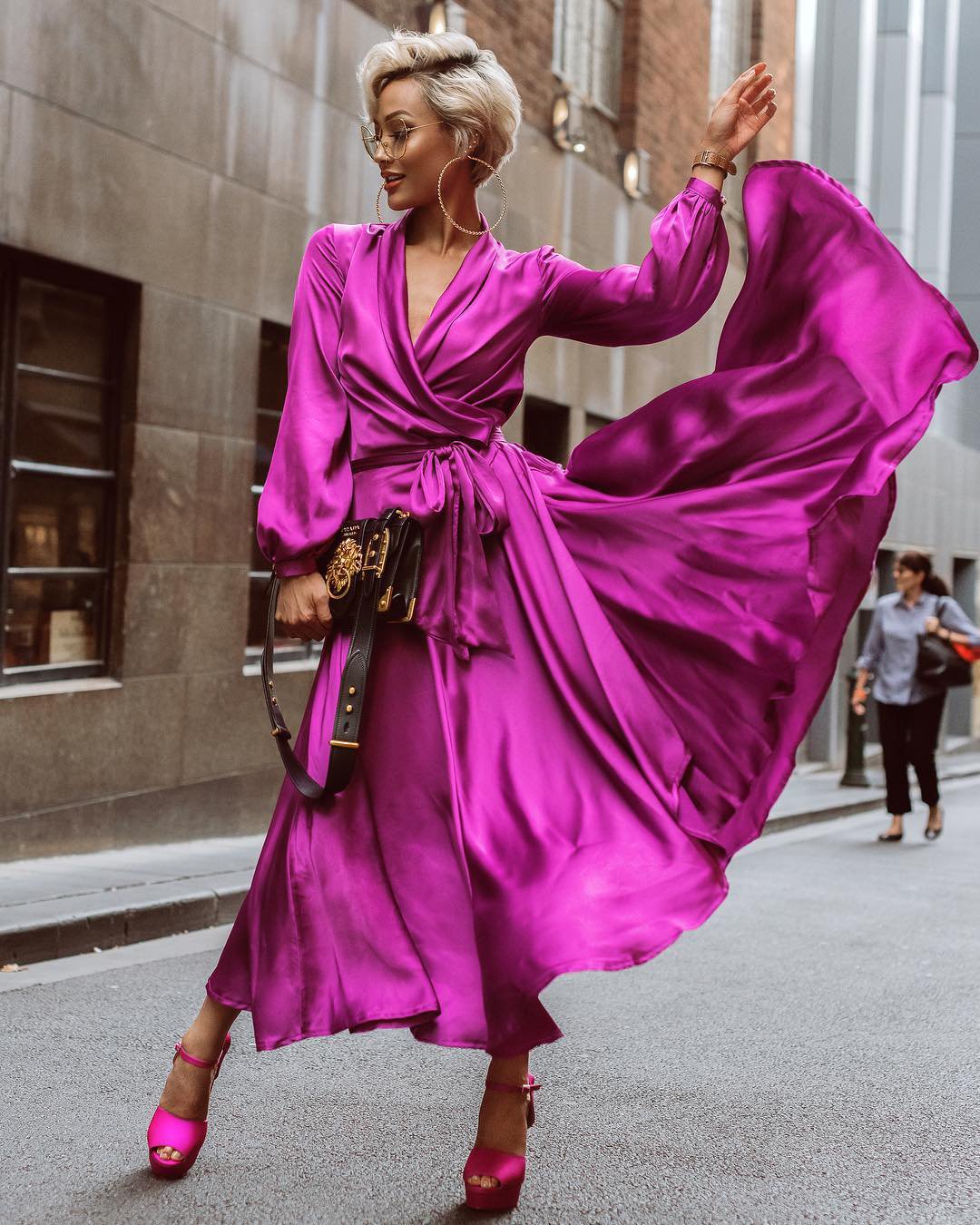 wedding guest outfit with long sleeves simple satin tea length nastygal