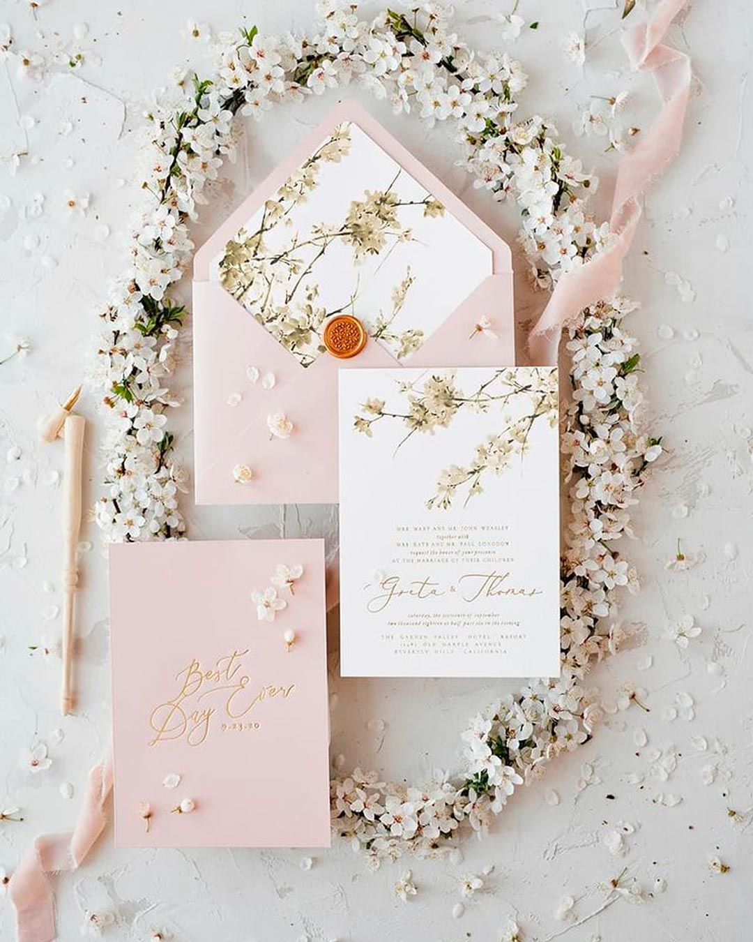 wedding invitation wording blush floral design