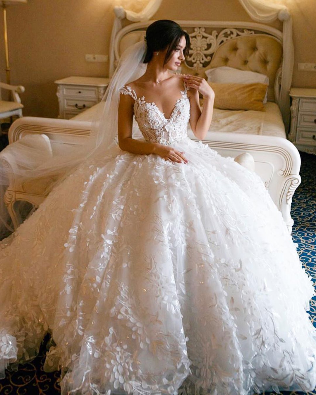 ball gown wedding dresses illusion neckline lace top millanova