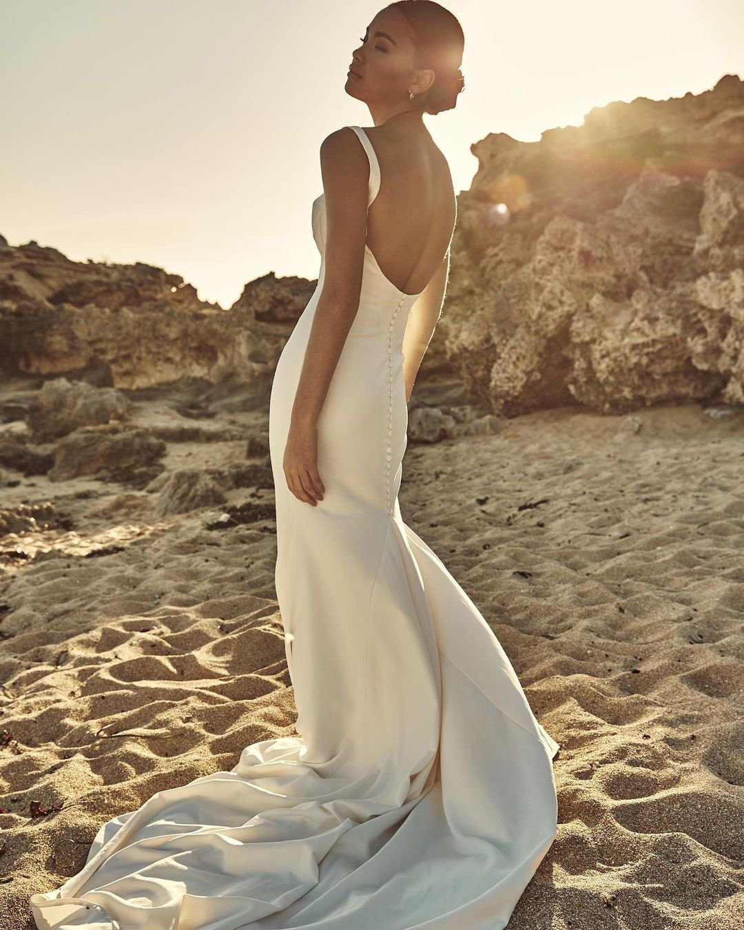 beach wedding dresses simple low back with train cizzy_bridal