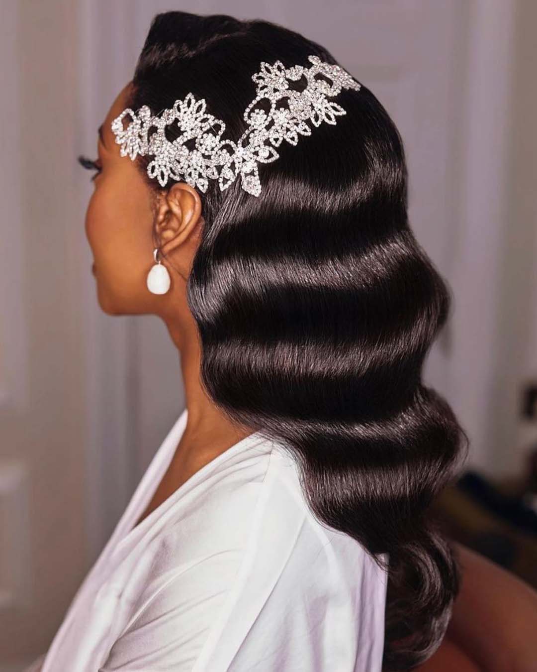 black women wedding hairstyles smooth waves accessories charishair