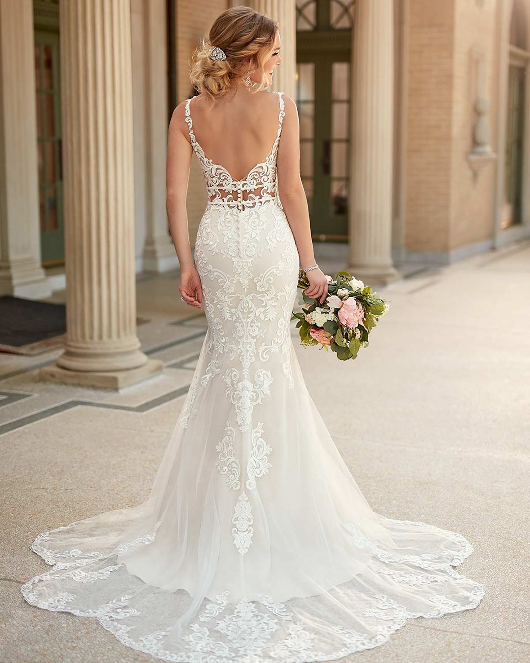 bridal dresses fit and flare with spaghetti straps lace with train sexy martina liana