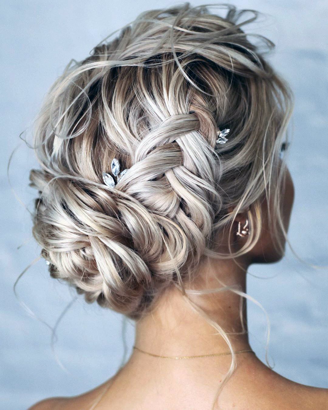 bridesmaid hairstyles textured braided updo with loose curls lenabogucharskaya