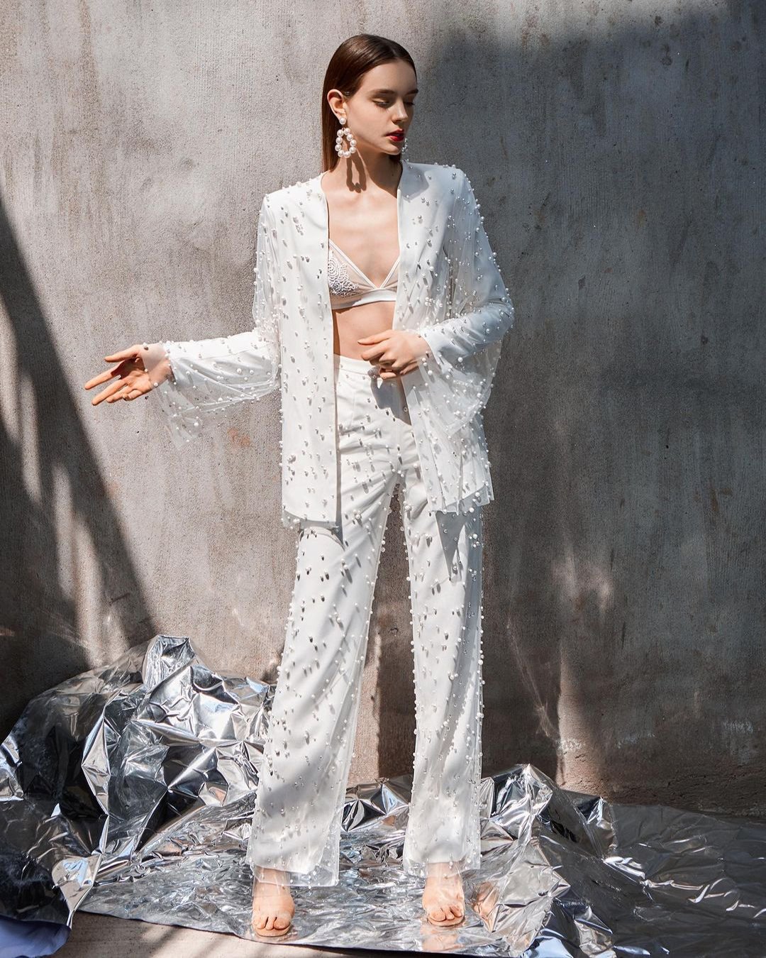 casual wedding dresses jumpsuits with jacket with pearls beautecommetoi