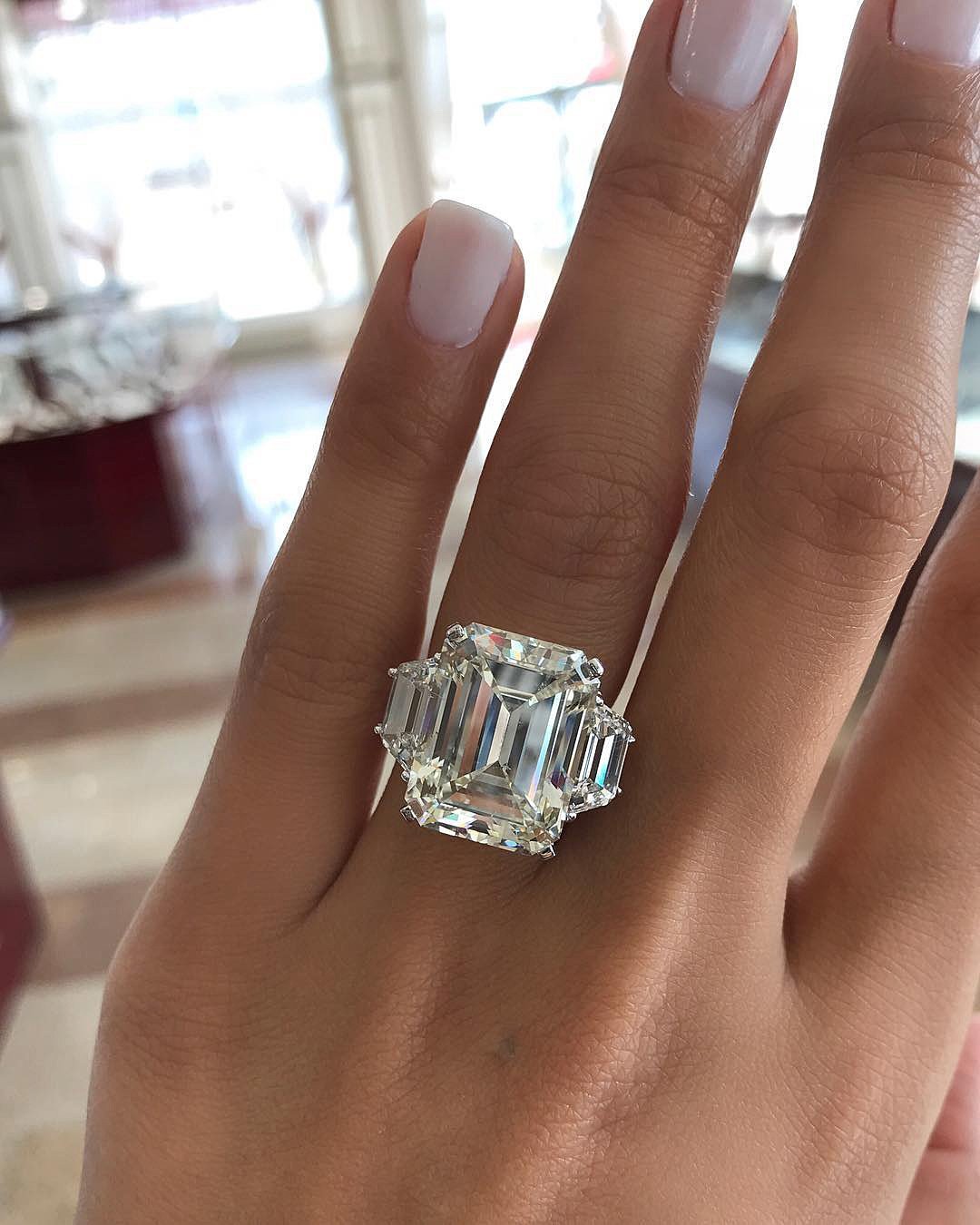 Emerald Cut Engagement Rings Diamonds White Gold Ring Three Stones Bahdos 