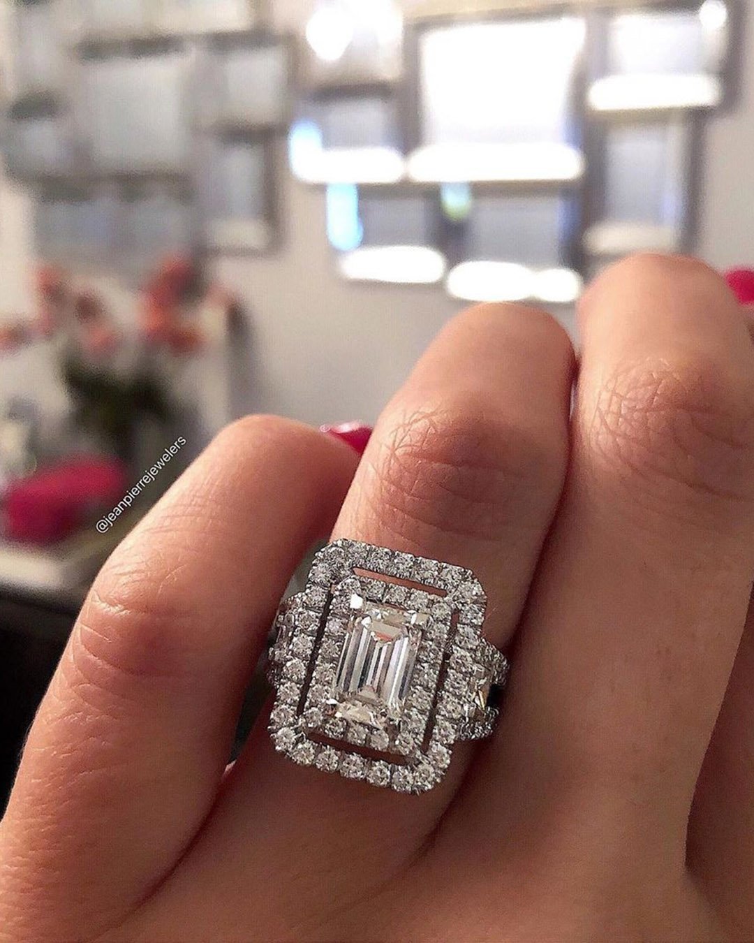 emerald cut engagement rings double halo diamond