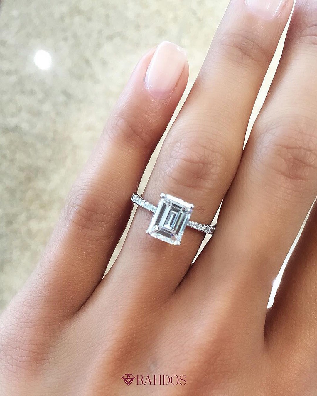 emerald cut engagement rings solitaire diamond pave band white gold