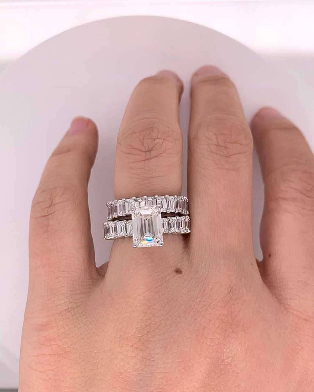 emerald cut engagement rings wedding set solitaire diamond band white gold