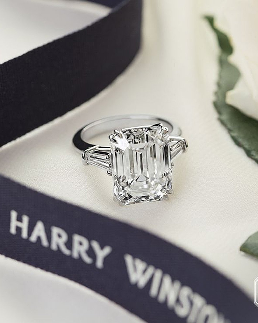 emerald cut engagement rings white gold diamonds three stones