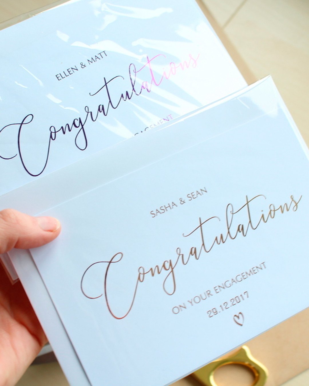 engagement wishes cards gold lettering