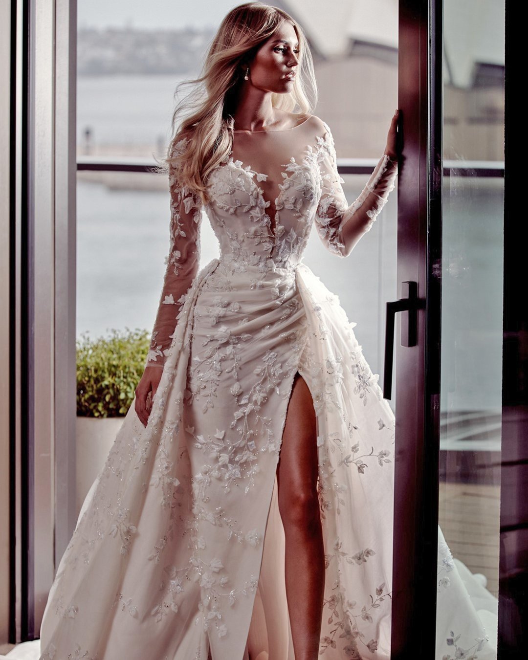 fashion forward wedding dresses with long sleeves floral appliques leahdagloria