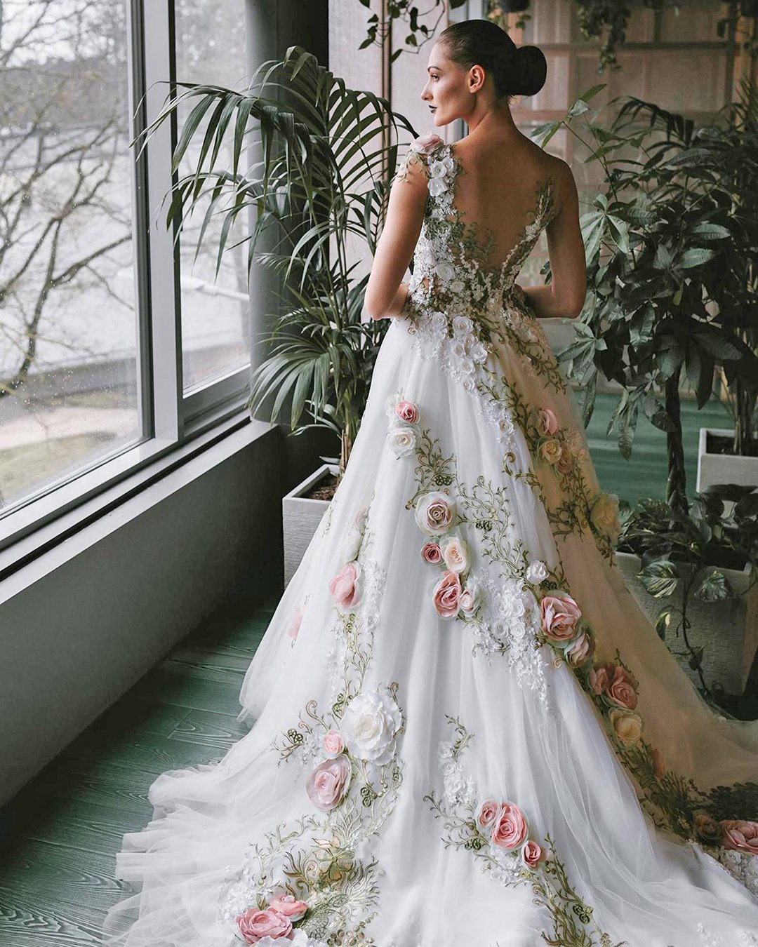 floral wedding dresses princess v back with 3d embellishment inga