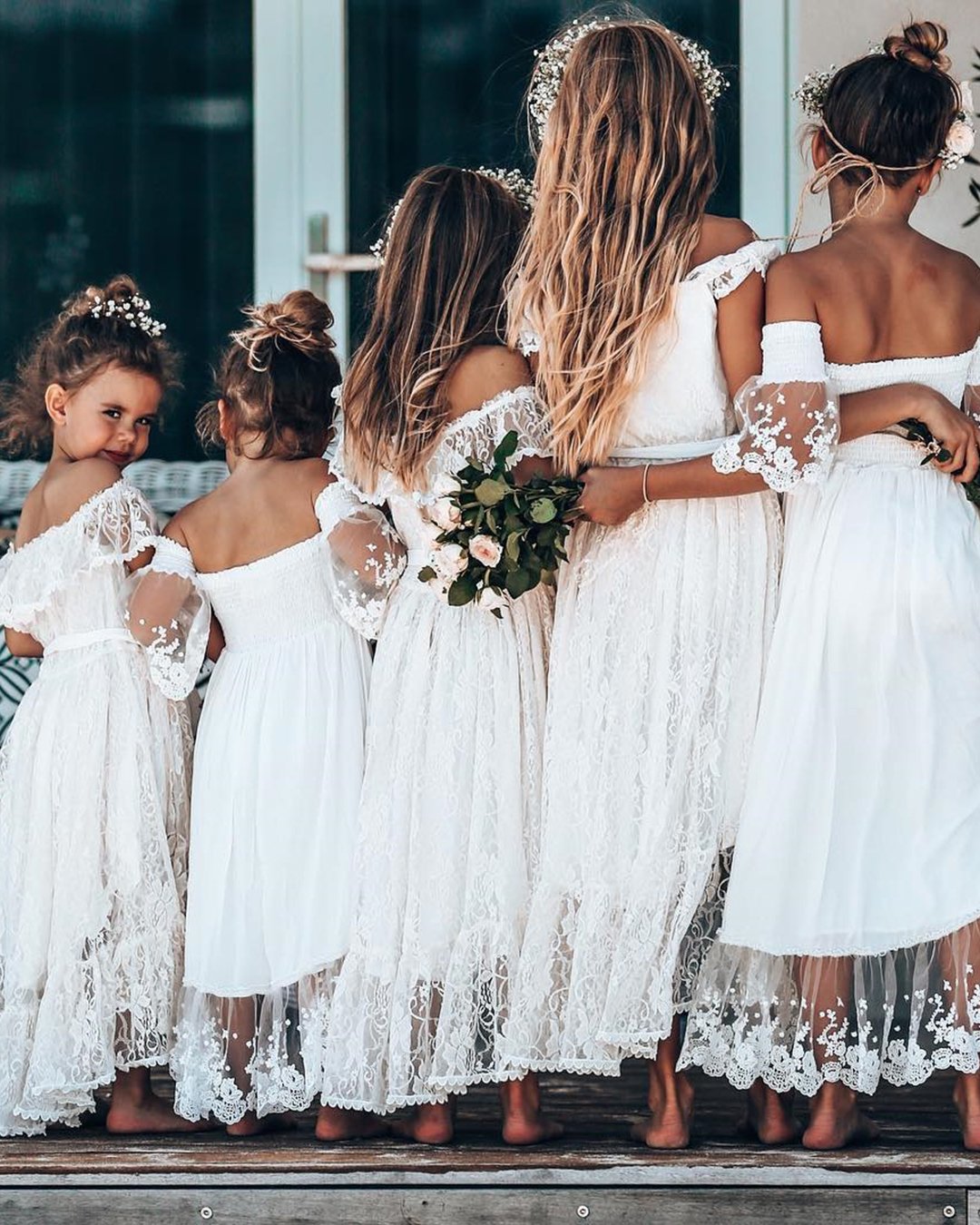 lace off the shoulder flower girl dress