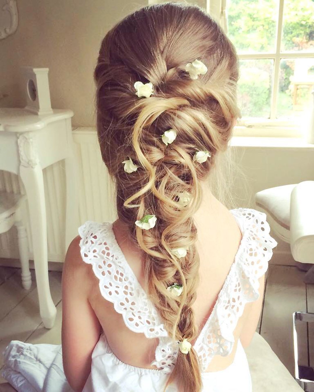 flower girl hairstyles messy rustic braid with flowers sweethearts_hair