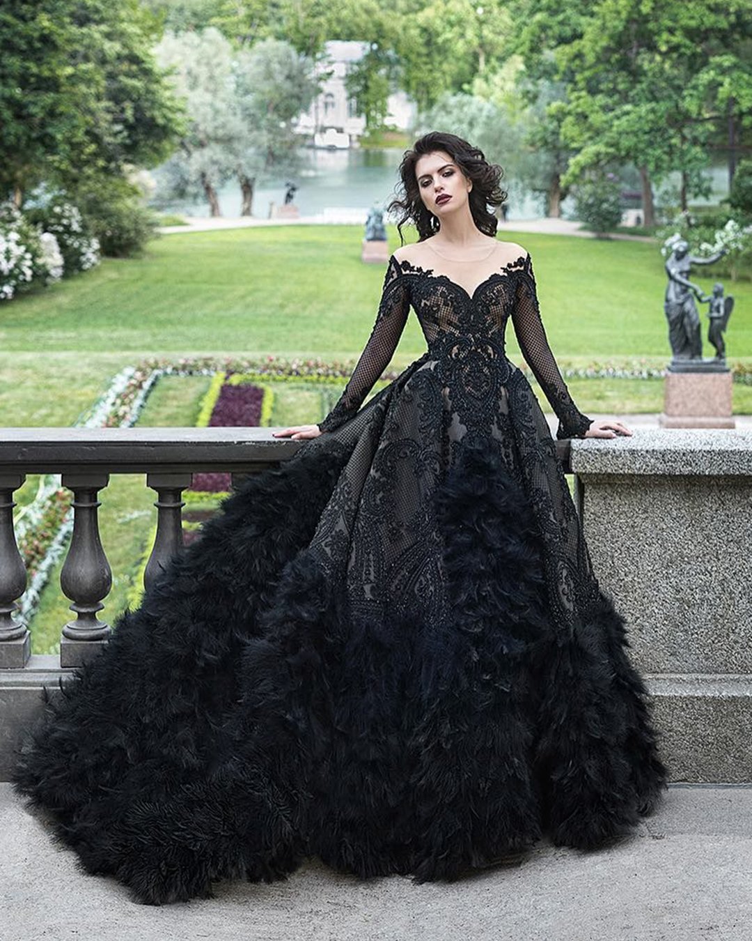 gothic wedding dresses ball gown vintage with sleeves black malyarova olga